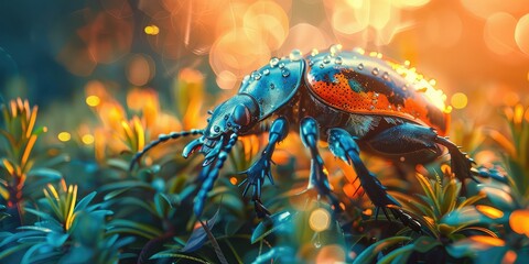 Beetle close-up in nature. Selective focus.