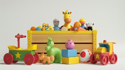 Obraz premium Toy box, 3D realistic illustration for 4 year old white background, Generative Ai 