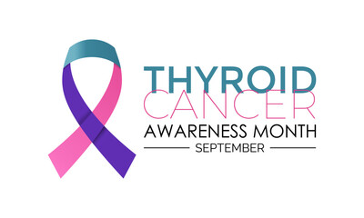 Vector illustration of Thyroid cancer awareness month is September. Promoting Thyroid Health and Wellness awareness Calligraphy Realistic Teal Ribbon. Banner poster design.