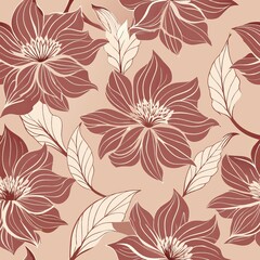 Fototapeta premium Seamless pattern of minimalist line art flowers, Generative AI