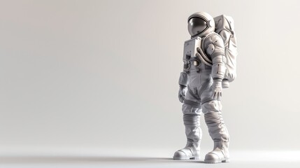 A lone astronaut stands in a white, minimalist space, ready for exploration. The image symbolizes a sense of wonder, discovery, and the unknown.