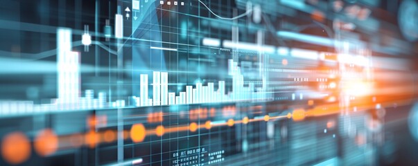 High-tech digital background with a detailed analytics dashboard, representing brand awareness