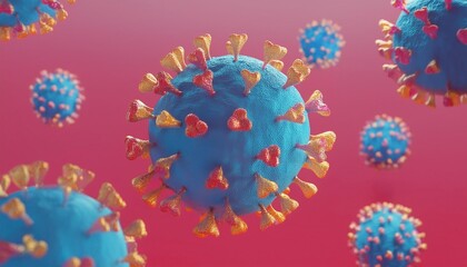 Macro coronavirus(covid-19) cell delta plus variant.BA.5,BA.2.75,BA.4(omicron covid).COVID 19 Delta plus variant Sars ncov 2.Mutated coronavirus SARS-CoV-2 flu disease pandemic, 3D render illustration
