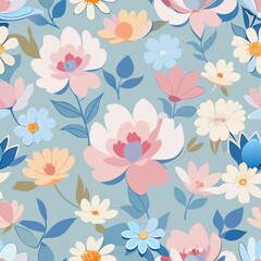 Obraz premium Seamless pattern of pastel-colored garden blooms, Generative AI