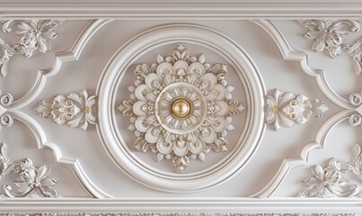 Stretch ceiling decoration model. mandala and decorative frame copy space