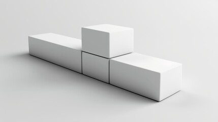Four white cubic boxes arranged in a horizontal line on a white background. The box in the center is slightly elevated.