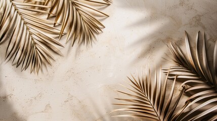 Close-up of palm leaves on a wall, suitable for interior design or decoration projects