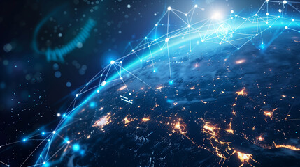 Fototapeta premium A blue globe with a network of lines surrounding it