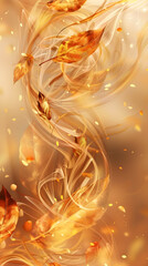 Golden leaves swirl gracefully in a soft, dreamy background, capturing the essence of autumn with vibrant hues and delicate motion, creating a serene and enchanting atmosphere
