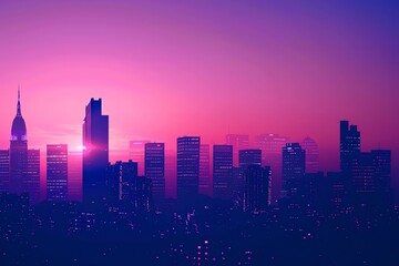 Fototapeta premium Stunning skyline silhouette at sunset, with vibrant colors and urban atmosphere perfect for city-themed projects.
