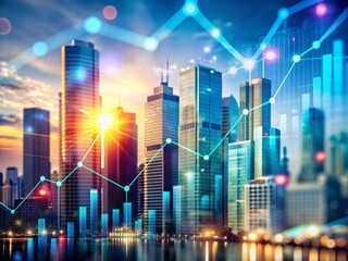 "Abstract blurred background with modern cityscape and chart lines, symbolizing innovative corporate strategy, business growth, and market competition in the digital age."