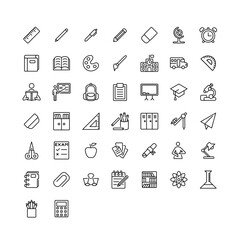 a set of icons with a back to school theme, with outline or line icon style