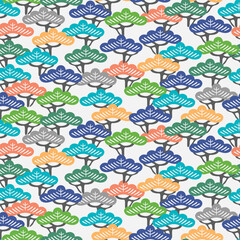 Japanese Pine Leaf Motif Fan Wave Vector Seamless Pattern