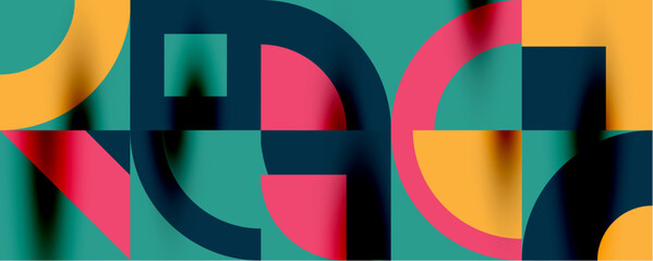 Obraz premium Neo memphis geometric pattern with circles, squares. Pop art abstract background for covers, banners, flyers and posters and other templates