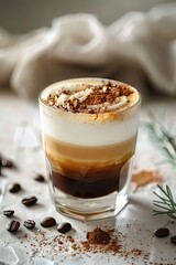 Coffee latte in a glass on a light background