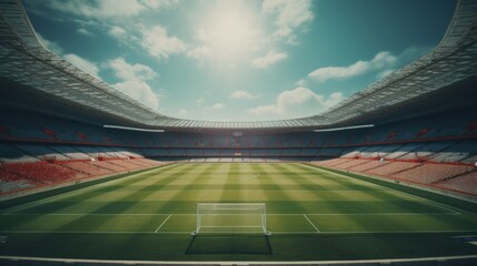 Aerial view photo from flying drone at football or soccer stadium. Neural network ai generated art