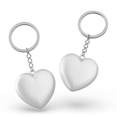 Heart shape pendant keychain ring blank template 3d render illustration.