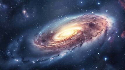 Fototapeta premium Celestial view of a galaxy surrounded by distant stars and cosmic dust, capturing the serene and infinite nature of the cosmos