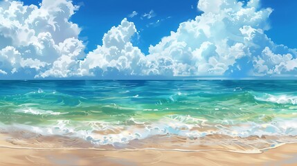 Fototapeta premium Beautiful Blue Skies with Nature, Moon ,Cloud ,Beach scenery, Tree, night -Anime concept Background, Thunderous Summer Skies: An Anime-Inspired Illustration
