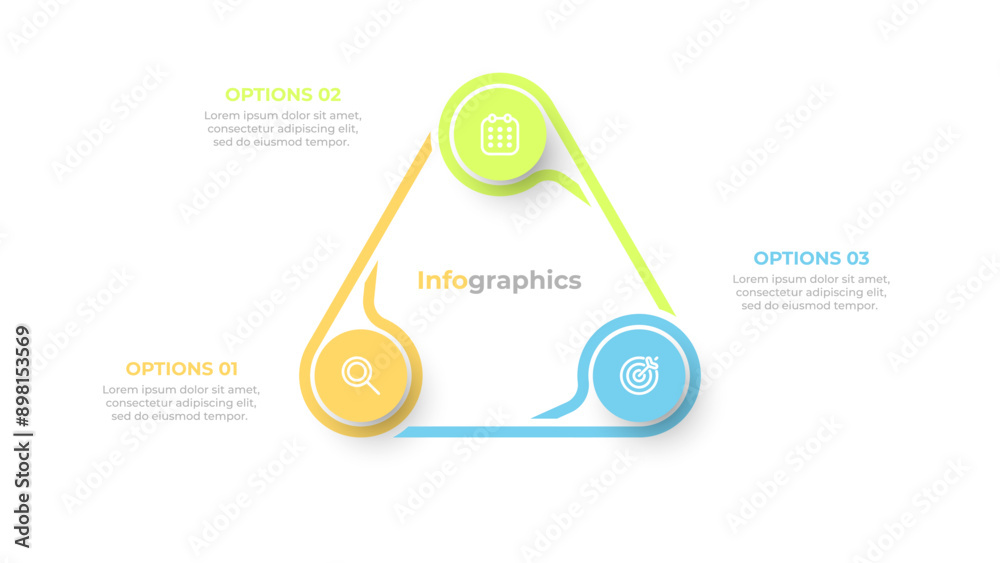 Wall mural Business infographics design elements with 3 steps, options, circles. Vector illustration. Ideal for corporate reports, workflow diagrams, and data analysis.