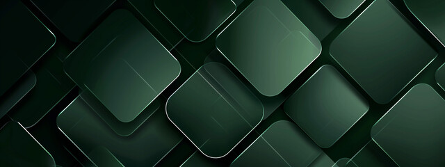 Fototapeta premium Dark green color abstract shape background presentation design, gern 3d black square box dark color square pattern on banner with shadow. 