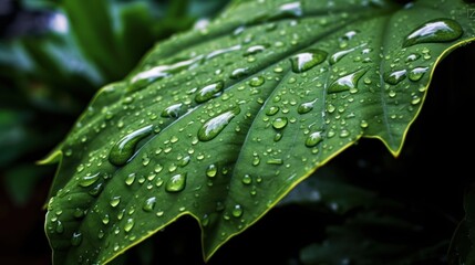 Fototapeta premium Water Droplets on a Green Leaf