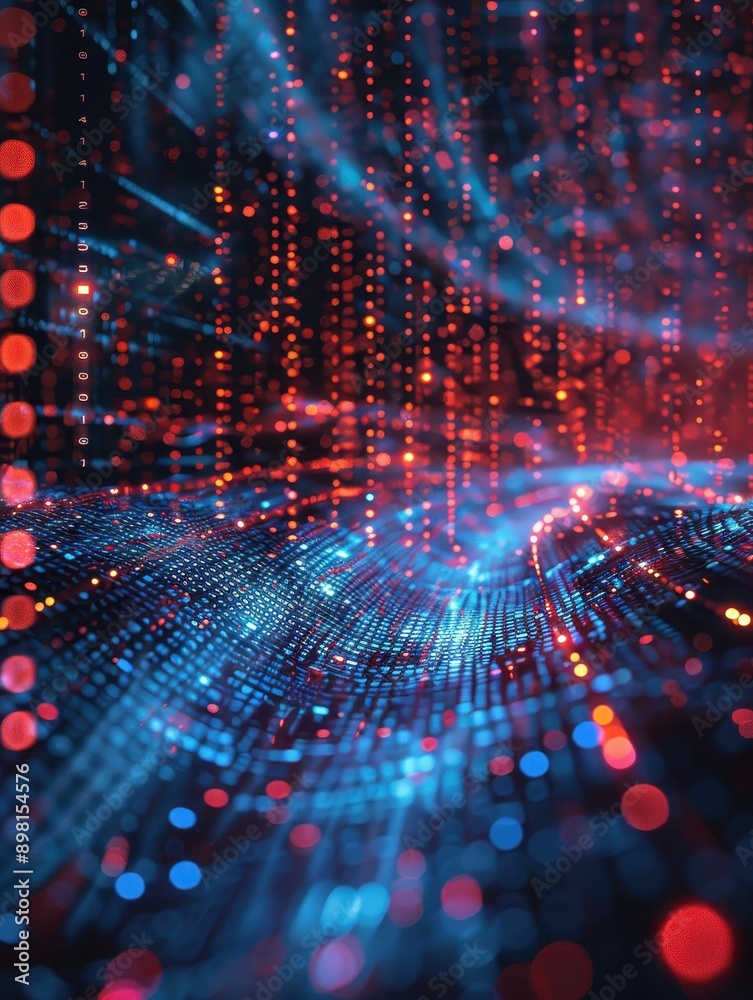 Poster a computer generated image of a blue and red background with a red line