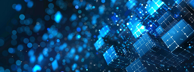 Obraz premium Digital blue square pattern technology background.