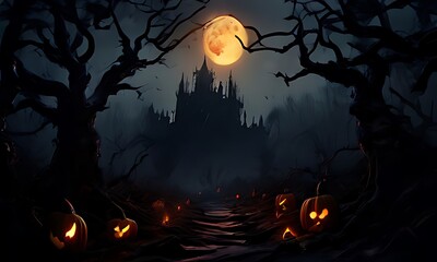 Fototapeta premium spooky Halloween background with bats, Generative AI