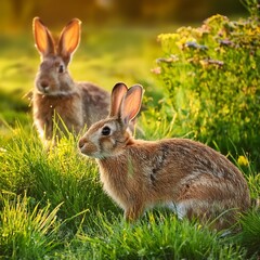 Fototapeta premium wild rabbits mammal animals, AI generated