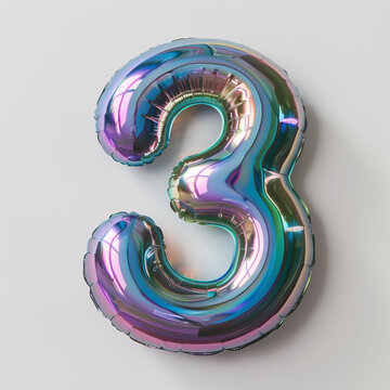 Numero argentato per festa. Palloncino.  Tre