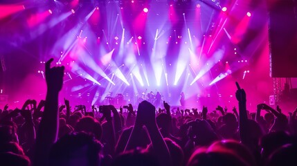 Energetic young audience at an outdoor concert captivated by an exhilarating live music performance
