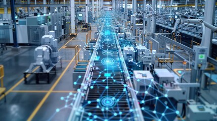 Fototapeta premium smart factory floor where IoT sensors and automated systems optimize production lines for efficiency and quality
