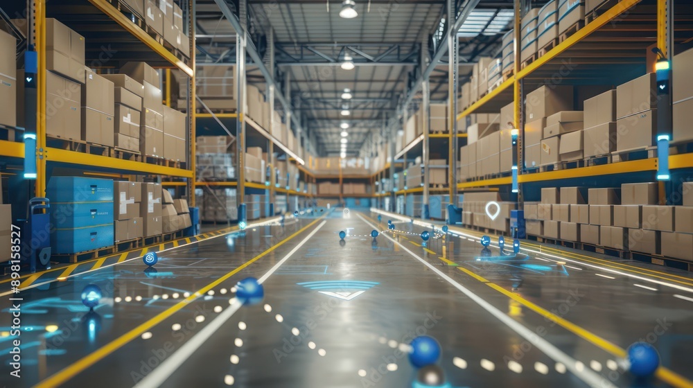 Wall mural smart logistics center where managers use gps and iot sensors to track deliveries and optimize suppl