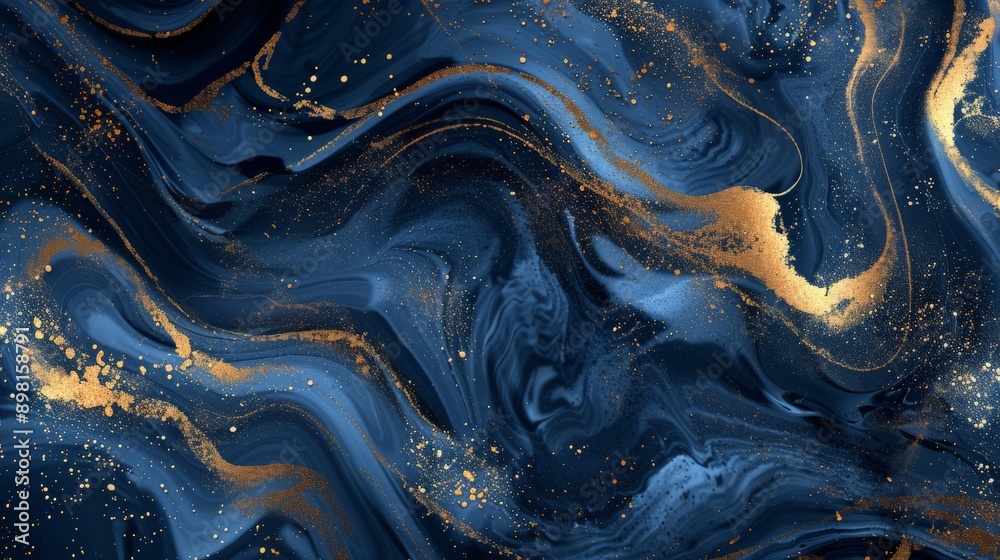 Aufkleber This abstract image features a fluid swirl pattern in shades of blue and gold, creating a dynamic and elegant design that exudes a sense of sophistication and movement.