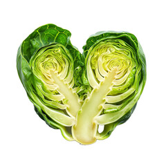 Fototapeta premium Brussels Sprout abstract heart shaped vegetable. Sliced vegetable clipart isolated on transparent background