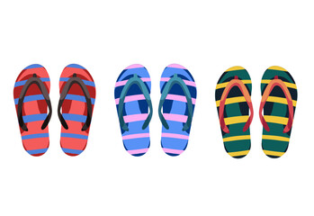 A set of summer flip-flops.Beach summer shoes.Vector illustration isolated on a white background.