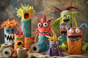 Colorful Paper Roll Monsters with Glitter and Googly Eyes