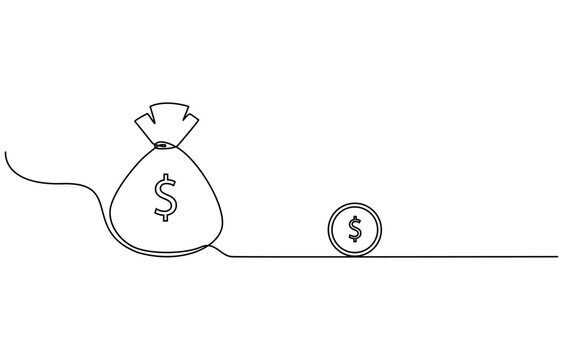 recommend clip art: dollar money bag continuous line drawing. Hand holding coin continuous one line drawing art. Dollar linear symbol. Savings money concept. Vector isolated on white. Money bag with coins stack 