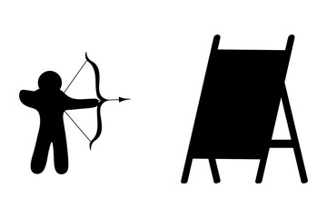 Archery with an arrow. Silhouette. A crossbow with a drawn string, a sporting instrument for target shooting. Vector illustration. Isolated background. Idea for web design.