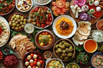 A Table Spread of Middle Eastern Cuisine with Various Dishes