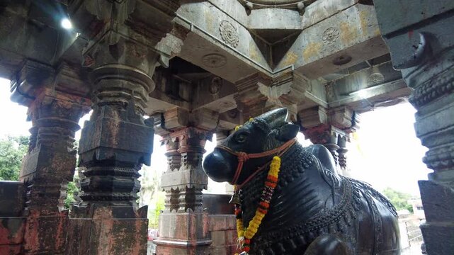 26 July 2024, Saswad, India, Sangameshwar (Lord Shiva) Temple in Rainy Season, built in the 1720s, The temple is located on the banks of the Karha and Bhogwati rivers.