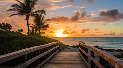 Obraz premium view of footbridge to the Smathers beach at sunrise 