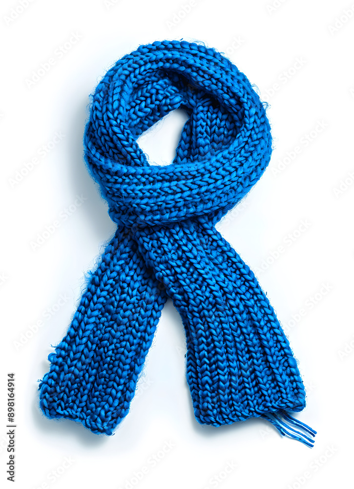 Poster Blue knitted scarf on a white background.