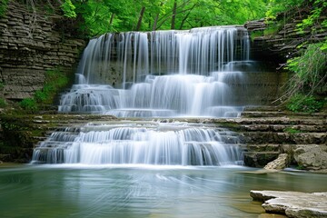 Obraz premium Cascading Waterfall in a Lush Forest Setting