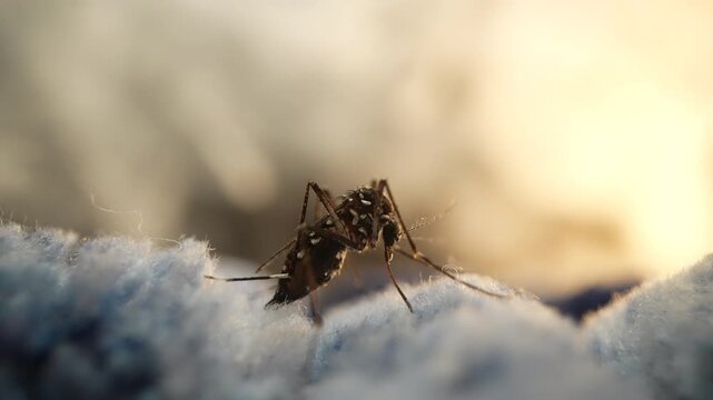 Macro Close-Up of a Mosquito on Soft Surface with smoke