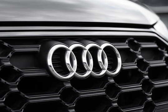 KIROV, RUSSIA - MAY 29, 2024 audi logo, close up view, car dealer and manufacturer, global automobile manufacture