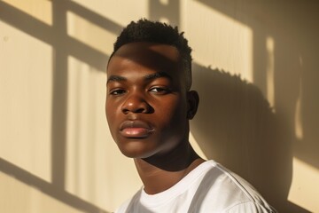Close-up of Young Black Man's Face with Dramatic Lighting