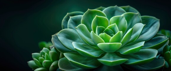 Fototapeta premium Succulent Cactus Background With A Close-Up Of Green Echeveria Plant, Highlighting Nature'S Resilience And Beauty