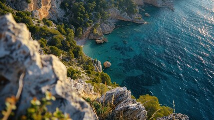 A view from the top of the mountain where the upper part flows directly into the sea below. which is against geographic rules